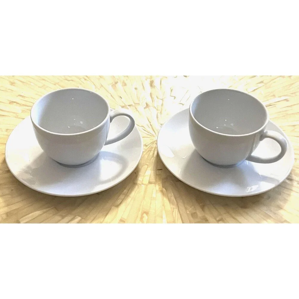 Vintage 90s World Market White‎ Ceramic Cappuccino Cup Saucer Set MCM Minimalist